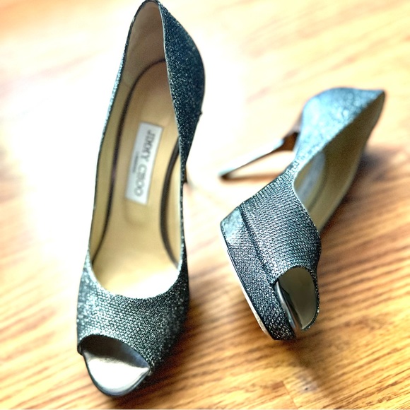 Jimmy Choo | Authenticated | Metallic Peep Toe Sparkle Heels 38.5 - Picture 3 of 17